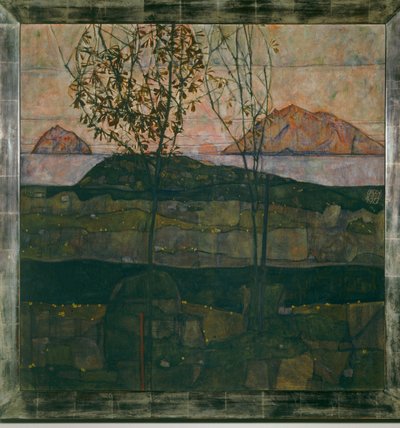 Versinkende Sonne (öljy kankaalle) tekijältä Egon Schiele