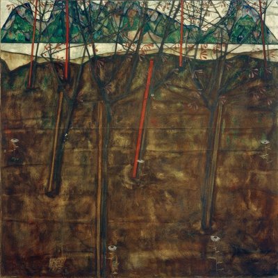 Vorfrühlingslandschaft tekijältä Egon Schiele