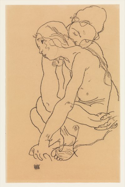 Frau und Mädchen, die sich umarmen tekijältä Egon Schiele