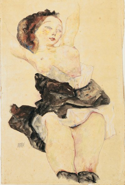 Nuori tyttö makuuasennossa, puolialaston, 1912 tekijältä Egon Schiele
