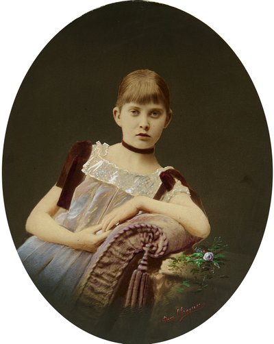Muotokuva tytöstä. Hopeagelatiinivalokuvaus, guassi, Egor Maximovich Ovcharenko (?-1902) tekijältä Egor Maximovich Ovcharenko