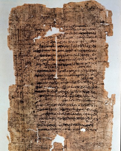 Egyptiläinen antiikki: papyrus peitetty kirjoituksella. Codex 4. vuosisadalta eKr. Himmeä. 17x28 cm. Egyptin Aleksandria, kansallismuseo tekijältä Egyptian