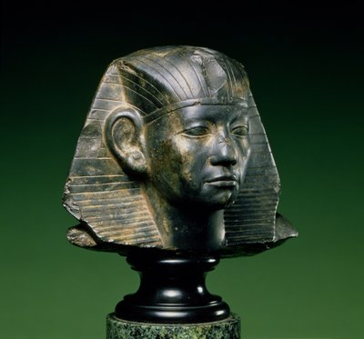 Kuningas Amenemhat III:n pää, Assuanista, Keski-Britanniasta, 1842-1797 eKr. (tumma fossiilinen kalkkikivi) tekijältä Egyptian 12th Dynasty