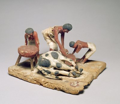 Malli lihakauppiaista töissä, Khetyn haudasta, Beni Hasan, Keski-Britannia, n. 1985-1900 eKr. (maalattu puu) tekijältä Egyptian 12th Dynasty