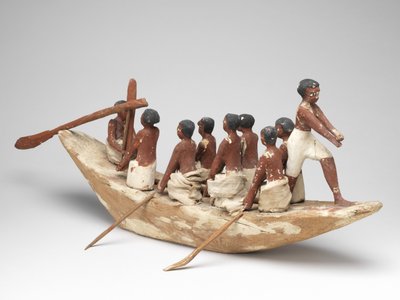Purjeveneen pienoismalli Khetyn haudasta (Beni Hasan), Keskinen kuningaskunta, noin 2010 eaa. - 1950 eaa. (maalattu puu ja pellava). tekijältä Egyptian 12th Dynasty