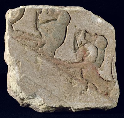 Amenophis IV (Akhenaten) paviaanien kanssa, Uusi kuningaskunta (maalattu kivi) tekijältä Egyptian 18th Dynasty