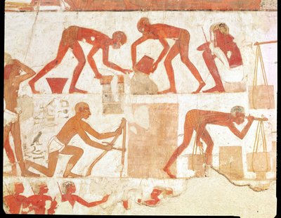Seinän rakentaminen Rekhmiren haudasta, Tuthmosis III:n ja Amenhotep II:n visiiri, Uusi kuningaskunta (seinämaalaus) (katso lisätietoja kohdasta 202228) tekijältä Egyptian 18th Dynasty