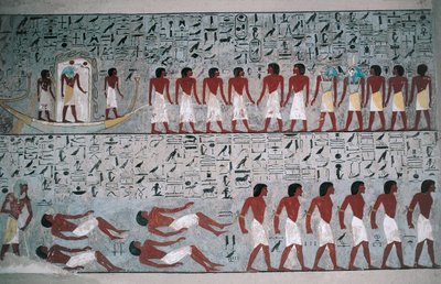 Egypti, Luxor, Kuninkaiden laakso, Horemhebin hauta, seinämaalaukset tekijältä Egyptian 18th Dynasty