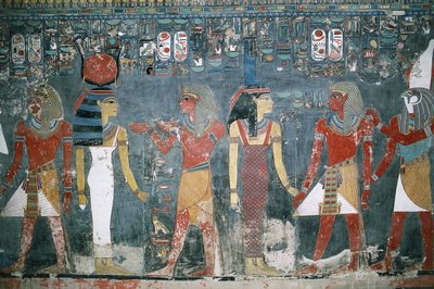 Egypti, Luxor, Kuninkaiden laakso, Horemhebin hauta, seinämaalaukset tekijältä Egyptian 18th Dynasty