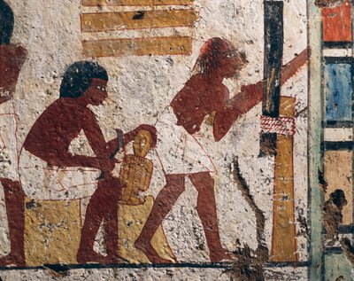 Egypti, Luxor, Länsi-Thebes, Aatelisten laakso. Nenamonin ja Ipukin hauta. Fresko, joka kuvaa puuseppiä työssä. (Uusi kuningaskunta, dynastia XVIII) tekijältä Egyptian 18th Dynasty