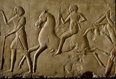 Egyptiläinen antiikki: "" soturi hevosen selässä"" Helpotusta korkean arvomiehen haudasta. 1354-1346 eaa. 18. dynastia. Bologna, Civico Museo Archeologico tekijältä Egyptian 18th Dynasty