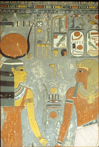 Horemheb ja Hathor, Horemhebin haudasta (n. 1323-1295 eKr.) Uusi kuningaskunta (seinämaalaus) tekijältä Egyptian 18th Dynasty