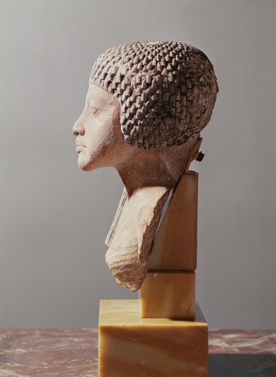 Akenatenin perheeseen kuuluvan prinsessan pään vasen profiili, Uusi valtakunta (maalattu kalkkikivi) (ks. myös 107940, 116813, 370211). tekijältä Egyptian 18th Dynasty