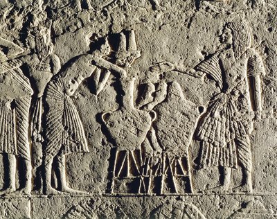 Elämä sotilasleirillä: juomavalvonnassa työskentelevät työntekijät (viini ja olut), helpotus Horemhebin haudalta Saqqarassa, yksityiskohta tekijältä Egyptian 18th Dynasty