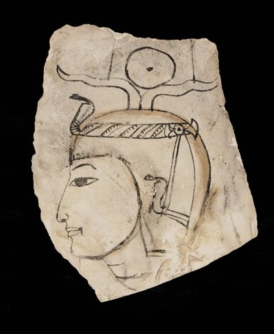 Ostrakoni, jossa on faarao Amenhotep I:n muotokuva, Deir el Medinan käsityöläisten kunnioitettu suojelija ... tekijältä Egyptian 18th Dynasty
