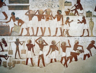 savenvalaajat ja työntekijät, yksityiskohta freskoista Rekhmiren haudassa, Sheikh Abd el Qurnah Necropolis, Luxor, Thebes (Unescon maailmanperintöluettelo) tekijältä Egyptian 18th Dynasty