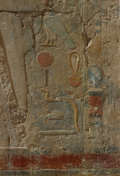 Horusta kuvaava reliefi, jumalatar Hathorin kappeli, Hatshepsutin ruumistemppelistä (n. 1503-1482 eKr.) Uusi kuningaskunta (maalattu kalkkikivi) tekijältä Egyptian 18th Dynasty