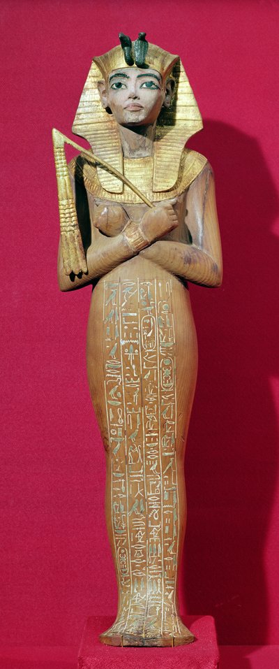 Shabti-hahmo Tutankhamonin haudasta (n. 1370-1352 eKr.) Uusi kuningaskunta (maalattu puu) tekijältä Egyptian 18th Dynasty