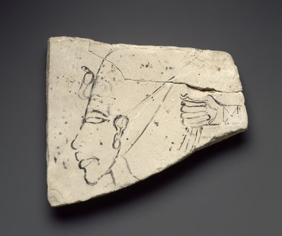 Luonnokset Ehnatenin päästä ja kädestä Tell el-Amarnan suuresta palatsista (kalkkikivi) tekijältä Egyptian 18th Dynasty