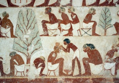 Hiukset leikatut sotilaat, yksityiskohta freskoista Tomb of Userhatissa, Sheikh Abd el Qurnah Necropolis, Luxor, Thebes (Unescon maailmanperintöluettelo) tekijältä Egyptian 18th Dynasty
