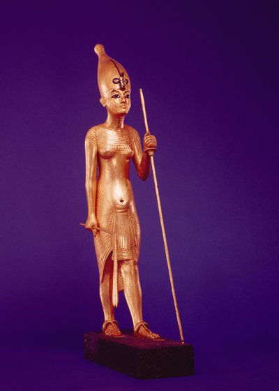 Kuninkaan patsas Tutankhamonin haudasta (n. 1370-1352 eKr.) Uusi kuningaskunta (kullattu puu) tekijältä Egyptian 18th Dynasty
