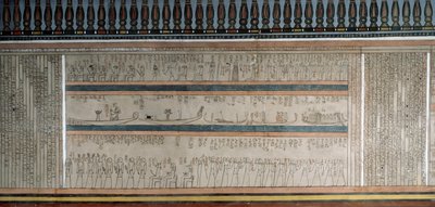 Tekstiä ja hahmoja Book of Amduatista, yksityiskohta freskoista Amenhotep II:n hautakammiossa, Kuninkaiden laakso, Luxor, Thebes (Unescon maailmanperintöluettelo) tekijältä Egyptian 18th Dynasty
