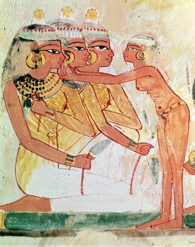 Naisten wc, Nakhtin haudasta, Uudesta kuningaskunnasta, n. 1400 eKr. (seinämaalaus) tekijältä Egyptian 18th Dynasty