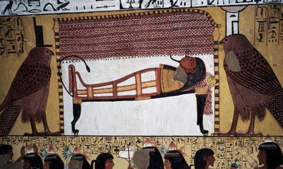 Vainajan hautaaminen, seinämaalaus, Sennedjemin hauta, Kuninkaiden laakso, Luxor, Thebe (Unescon maailmanperintökohde). tekijältä Egyptian 18th Dynasty