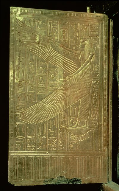 Jumalatar Isis kolmannen kullatun pyhäkön yhden parioven sisäpuolelta, Tutankhamonin haudasta (n. 1370-52 eKr.) Uusi kuningaskunta (kullattu puu) tekijältä Egyptian 18th Dynasty
