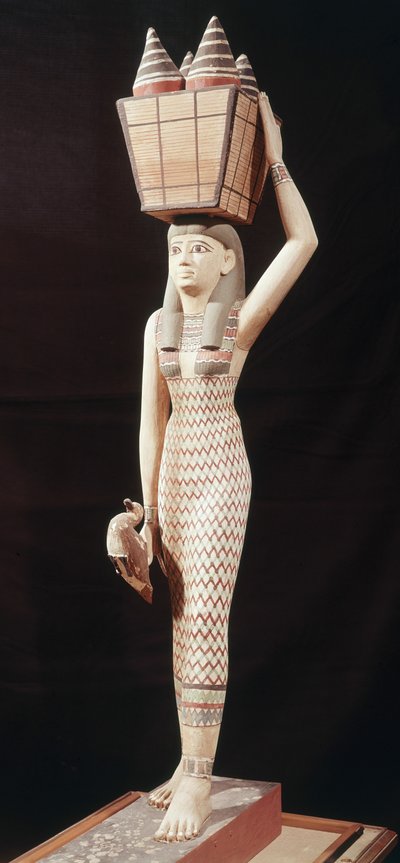 Nainen kantamassa uhreja, Uusi kuningaskunta (maalattua puuta) tekijältä Egyptian 18th Dynasty