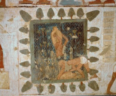 Maljakoita kantavat työmiehet (seinämaalaus) tekijältä Egyptian 18th Dynasty