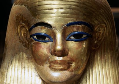 Yuyan kuolinnaamio, Yuya Tjuyan haudasta, Kuninkaiden laakso, Egypti, Egyptin sivilisaatio, Uusi valtakunta, XVIII dynastia, Yksityiskohta tekijältä Egyptian 18th Dynasty