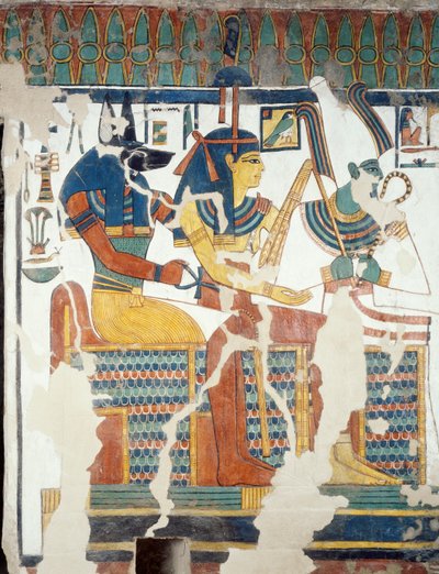 Anubis, Osiris i Nefertari, de la segona cambra de la Tomba de Nefertari, detall (fresco)finès tekijältä Egyptian 19th Dynasty