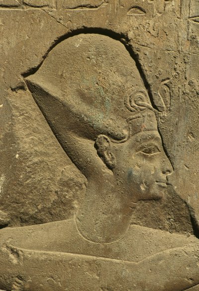 Yksityiskohta reliefistä, joka kuvaa faaraon päätä (kiveä) tekijältä Egyptian 19th Dynasty