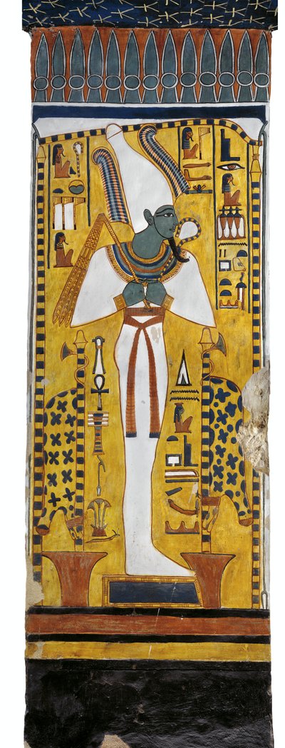 Egypti, Thebes, Luxor, Kuningattaren laakso, Nefertarin hauta, Osiriksen seinämaalaus hautakammiossa 19. dynastiasta tekijältä Egyptian 19th Dynasty