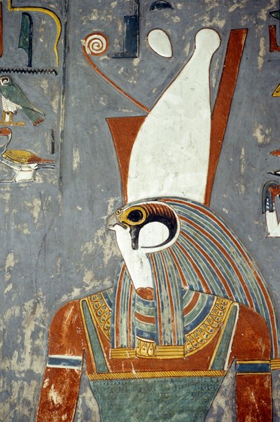 Horus pukeutunut kaksinkertaiseen kruunuun, Horemhebin hauta, Kuninkaiden laakso, Louxor, Muinainen Thebes (kuva) tekijältä Egyptian 19th Dynasty