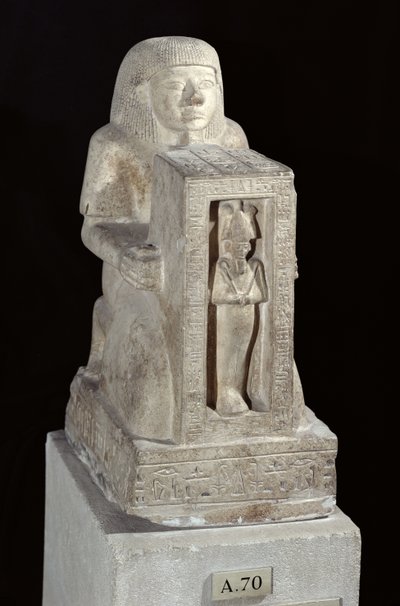 Kuninkaallisen kirjurin Setin Naoforinen patsas Osiriksen kanssa naosissa, Uusi kuningaskunta, noin 1279-1213 eKr. (kalkkikivi) tekijältä Egyptian 19th Dynasty