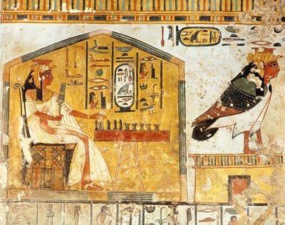 Nefertari soittaa senetiä, yksityiskohta seinämaalauksesta kuningatar Nefertarin haudasta, Uudesta kuningaskunnasta tekijältä Egyptian 19th Dynasty