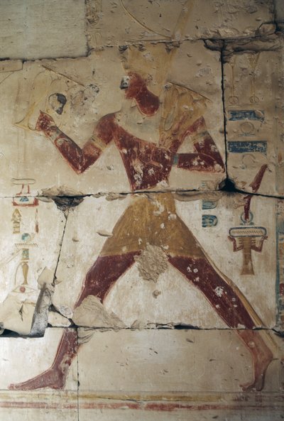 Faaraota esittävä maalattu reliefi, Ramses II:n temppeli, Abydos, Egypti, Egyptin sivilisaatio, Uusi valtakunta, XIX dynastia (kuva) tekijältä Egyptian 19th Dynasty