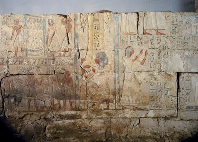 Reliefi Ramesses II:n tärkeän virkamiehen Netcherouymesin haudasta, Saqqara, Ramesses II:n hallituskausi. Egyptin sivilisaatio, Uusi valtakunta, XIX dynastia. tekijältä Egyptian 19th Dynasty