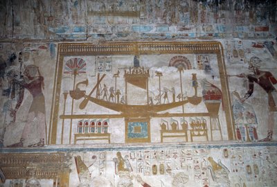 Pyhä vene, basreliefi, Osiriksen kappeli, Seti I:n temppeli. tekijältä Egyptian 19th Dynasty