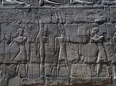 Kohtauksia uhrauksista jumalille, reliefi, Suuren hypostyylisalin sisäseinät, Karnakin temppelikompleksi (Unescon maailmanperintöluettelo). tekijältä Egyptian 19th Dynasty