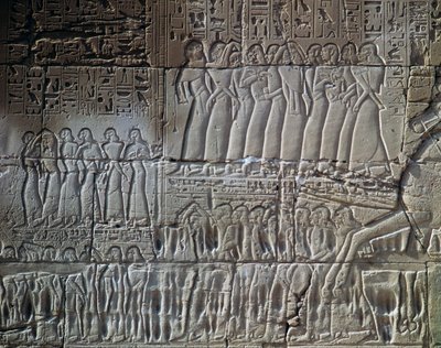 Seti I:n valloitukset Syyriassa ja Palestiinassa, reliefi, suuren hypostyylisalin ulkoseinä, Amunin temppeli, Karnakin temppelikompleksi (Unescon maailmanperintöluettelo). tekijältä Egyptian 19th Dynasty