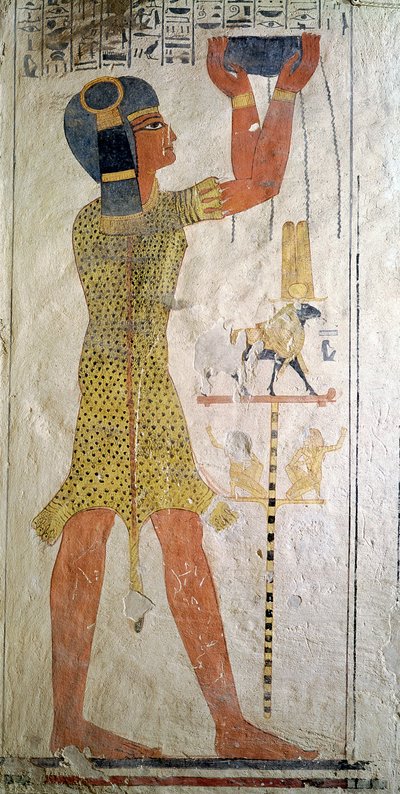 Inmutef-pappi uhraamassa Ramses IX:n haudasta (n. 1126-1108 eKr.) Uusi kuningaskunta (seinämaalaus) tekijältä Egyptian 20th Dynasty