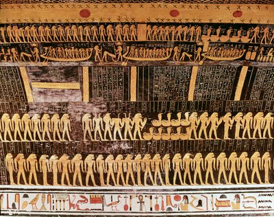 Yksityiskohta Päivän kirjasta Ramses VI:n hautakammion katosta (n. 1143-1136 eKr.) Uusi kuningaskunta (seinämaalaus) tekijältä Egyptian 20th Dynasty