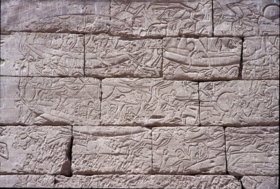 Merikansa, Ramses III:n meritaistelu, Medinet Habu, 1195-64 eKr. kivi. tekijältä Egyptian 20th Dynasty