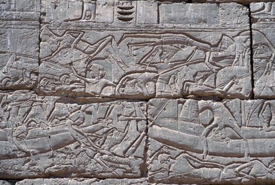 Merikansa, Ramses III:n meritaistelu, Medinet Habu, 1195-64 eKr. kivi. tekijältä Egyptian 20th Dynasty
