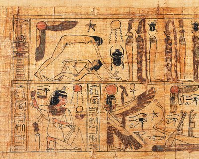 Serimenin, Amonin papin hautauspapyrus, yksityiskohta maailman luomisesta, Gebin ja Nutin erottaminen tekijältä Egyptian 21st Dynasty