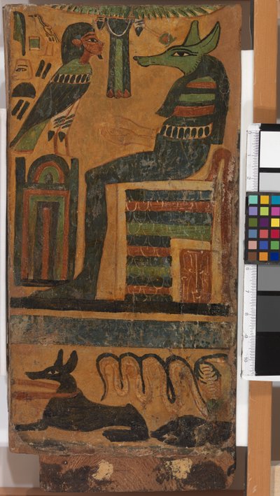 Anubis ja vainajan sielu sarkofagista (paneeli) tekijältä Egyptian 26th Dynasty
