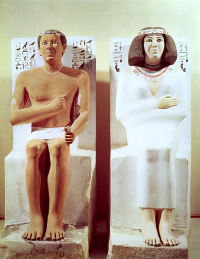 Rahotep ja hänen vaimonsa, Nofret, noin 2620 eKr. (maalattu kalkkikivi) tekijältä Egyptian 4th Dynasty